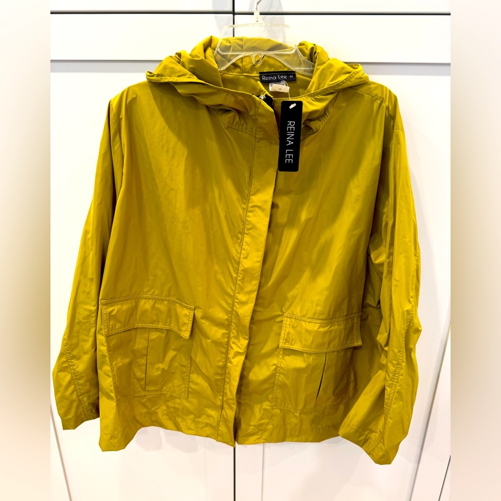 NWT Reina Lee Women's Green Zipper Windbreaker Long Sleeve w/Hood Zip Up Size XL